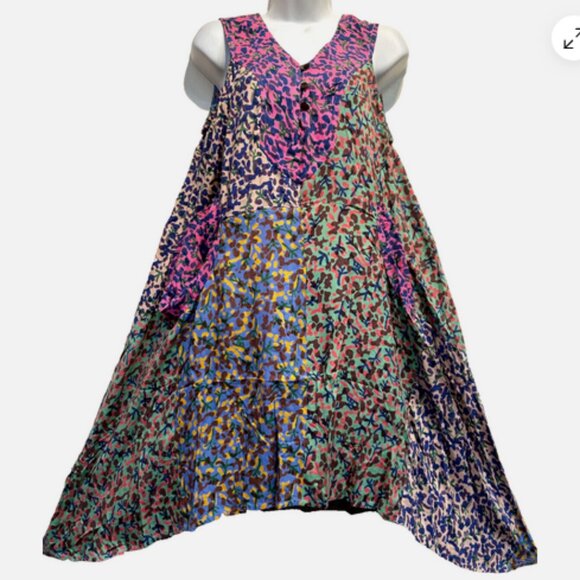 Nwt SACRED THREADS funky patch gypsy bohemian rayon sharkbite DRESS TUNIC M - Picture 1 of 4